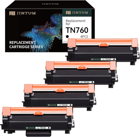 JINTUM TN760 Compatible Brother Toner Cartridge Replacement for Brother TN-760 TN730 TN-730 High Yield for MFC-l2710DW HL-L2390DW MFC-l2690DW MFC-l2717DW DCP-L2550DW MFC-L2750DW HL-L2395DW (4 Black)