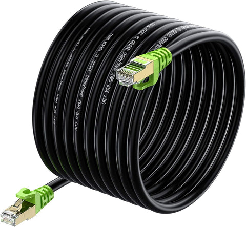 Outdoor Cat 7 Ethernet Cable 65ft, 26AWG Heavy-Duty Cat7 Networking Cord Patch Cable RJ45 Transmission Speed 10GbpsTransmission Bandwidth 600Mhz LAN Wire Cable SFTP Waterproof Direct Burial