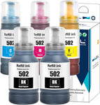 LCL Compatible Refill Ink Bottle Replacement for 502 T502 T502120 T502220 T502320 T502420 ET-2700 ET-2750 ET-3700 (5-Pack,2Black,Cyan,Magenta,Yellow)