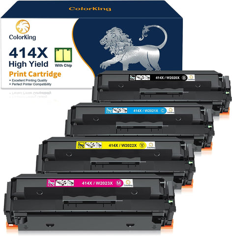 Colorking (with CHIP Compatible 414X Toner Cartridge Replacement for HP 414X Toner cartridges 4 Pack 414A for HP Color Pro MFP M479fdw M454dw M479fdn M454dn Toner Printer (Black Cyan Yellow Magenta)