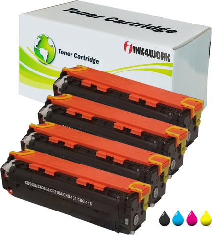 INK4WORK 4 Pack Compatible Toner Cartridge Replacement for HP 125A CB540A CB541A CB542A CB543A Color Laserjet CP1215 CP1515n CP1518ni CM1312