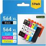 YUUSHA Compatible Ink Cartridge Replacement for HP 564 XL 564XL for DeskJet 3520 3522 Photosmart 7520 6520 5520 7525 5514 7510 (2Black/C/M/Y) 5 Pack