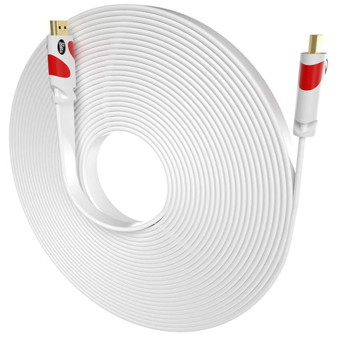 Postta Flat HDMI Cable 40 Feet Flat HDMI 2.0 Cord Support 4K, 3D, 2160p, 1080p, Ethernet and Audio Return-White-Red