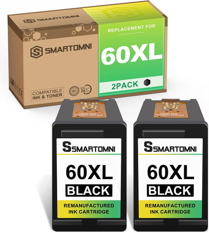 S SMARTOMNI 60XL 60 XL Black Ink Cartridge Replacement for HP 60 Ink Cartridge Combo Pack for HP Photosmart C4700 C4600 D110 Deskjet D2530 F4200 F4480 F4224 HP Envy 100 114 120 (2 Pack, Black)