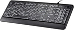 SurnQiee Large Letter Print Keyboard, 104 Keys Standard Full Size USB Wired White LED Backlit Computer Keyboard (KB612)