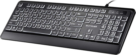 SurnQiee Large Letter Print Keyboard, 104 Keys Standard Full Size USB Wired White LED Backlit Computer Keyboard (KB612)