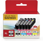 PGI-270XL CLI-271XL 5 Color Value Pack, Compatible for Canon 270 271 Ink Cartridges to use with MG5720 MG5721 MG5722 MG6820 MG6821 MG6822 TS6020 (PGBK, Black, Cyan, Magenta, Yellow)