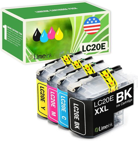 Limeink Compatible Ink Cartridges Replacement for Brother LC20e Ink Cartridges LC20e for Brother Printer Ink MFC-J985DW J5920DW J775DW J985DWXL for Brother LC20em Ink Cartridge (BK/C/M/Y) 4 Pack