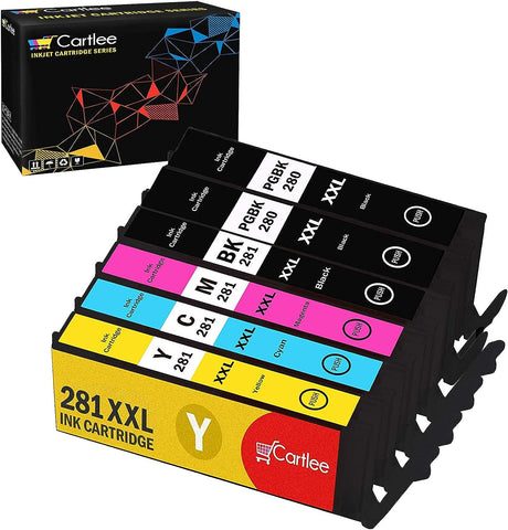 Cartlee 6 Compatible Ink Cartridge Replacement for PGI-280XXL CLI-281XXL 280 XXL 281XXL for Canon Pixma TS8100 TS8120 TS8200 TS8222 TS8220 TS8300 TS8320 TS9100 TS8322 TS9120 Printers