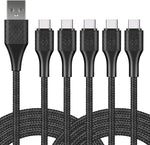 USB C Cable 3ft 5Pack 3A Type C Charging Cable Premium Nylon USB-C to USB-A Fast Charger C Cord for Samsung Galaxy S20 S10 S10E S9 S8 S20 a10e a20 Plus,Note 10 9 8,Z Flip,LG G5 6 V20 30 40 (Black)