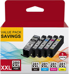 PGI-280XXL CLI-281XXL 5 Color Value Pack Replacement for Canon 280 281 Ink Cartridges to use with Canon TR8520 TR7520 TR8620 TS9120 TS6320 TS6220 TS6120 TS702 TS8120 TS8220 TS8320 Pinter (5 Pack)