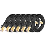 Cat 7 Ethernet Cable 10ft 6 Pack Shielded,Flat Ethernet Patch Cables - High Speed Internet Cable for Modem, Router, LAN, Computer - Compatible with Cat 5e,Cat 6 Network - Black