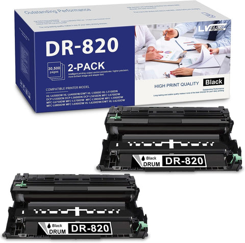 Super High Yield 2-Pack Black DR820 (DR 820) Drum Unit - LVEL Compatible Replacement for Brother DR-820 uese with HL-L5100DN HL-L6400DW/DWT HL-L6300DW HL-L5000D HL-L5200DW/DWT Printer, (30,500 Pages)