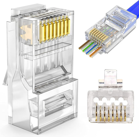 AOWIZ RJ45 Cat6 Cat6a Pass Through Connector 23AWG Ethernet Cable Ends for Solid Wire & Standard UTP Cable 50-Pack