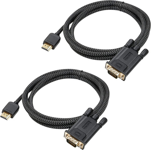 FEMORO HDMI to VGA 2 Pack, HDMI to VGA Cable 6FT Male to Male Braided Cord Adapter Connect Computer PC Laptop Desktop to Monitor Projector HDTV Black