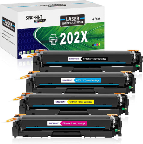 SINOPRINT Toner Cartridge Replacement for HP 202X CF500X CF500A 202A Use for HP Color Pro MFP M281fdw M281cdw M254dw M281fdn 281fdw M254 M281 Toner Printer (Black Cyan Yellow Magenta, 4-Pack)