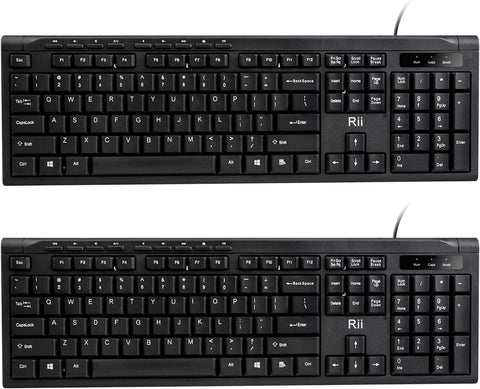 Rii (2-Pack) RK907 Wired Computer Keyboard,Ultra-Slim Compact USB Wired Keyboard– Basic Black Keyboard with Numeric Keypad for PC,Laptop,Windows 10/8 / 7 / Vista/XP