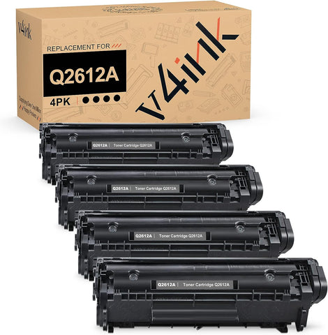 v4ink 4PK Compatible 12A Toner Cartridge Replacement for 12A Q2612A Toner Black Ink for use with HP 1012 1018 1020 1022 1022N 3015 M1005 M1319F Canon D420 D450 D480 MF4150 MF4350D MF4370DN Printer