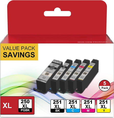 MX922 Ink Cartridges PGI-250XL CLI-251XL Replacement for Canon Ink 250 and 251 Cartridges Compatible with PIXMA IX6820 MX920 IP8720 MG5520 MG5420 MG7520 MG7120 MG6320 IP7220 Printer, 5 Pack