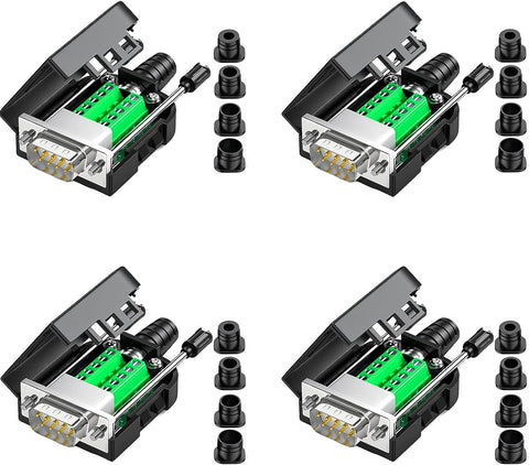 Jienk 4PCS DB9 Male Solderless Breakout Board Connector, RS232 D-SUB Serial to 9 Pin Port Terminal Block 16.5mm Thinner Solder-Free Adaptor