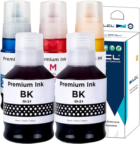 LCL Compatible Ink Bottle Replacement for Canon GI21 GI-21 GI-21PGBK GI-21BK GI-21C GI-21M GI-21Y PPIXMA G3260 G2260 G1220 (5-Pack 2Black Cyan Magenta Yellow)