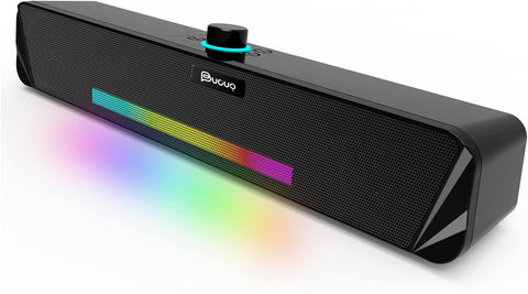 Buouo Computer Speakers, Bluetooth 5.0 & USB C or 3.5mm Aux-in Connection, HiFi Stereo Bluetooth Speakers with Dynamic RGB Light Soundbar, USB Powered Computer Speakers for Desktop, PC, Laptop, Phone