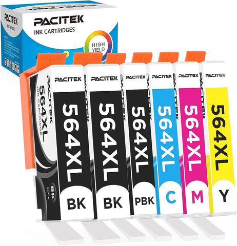 PACITEK 6 Pack 564XL Ink Cartridge Compatible for HP Photosmart 5520 6520 7520 5510 6510 7510 7525 B8550 Prem ium C309A C410A Officejet 4620 Deskjet 3520