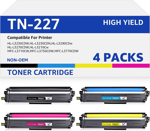 ONLYU Compatible Toner Cartridge Replacement for Brother TN227 TN-227 TN227BK TN223 TN223BK for MFC-L3750CDW HL-L3210CW HL-L3290CD HL-L3230CDW MFC-L3770CDW Toner (TN227BK/C/M/Y High Yield, 4 Pack)