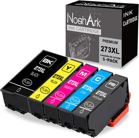 NoahArk 5 Packs 273XL Remanufacture Ink Cartridge Replacement for Epson 273XL 273 XL T273XL for Expression Premium XP-520 XP-800 XP-600 XP-610 XP-620 XP-820 XP-810 Printer (1BK/1PBK/1C/1M/1Y)