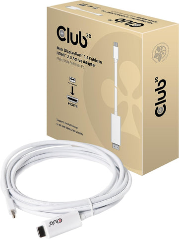 Club3D CAC-1173 Mini DisplayPort 1.2 Cable to HDMI 2.0 Active Adapter, White 3M/9.84'