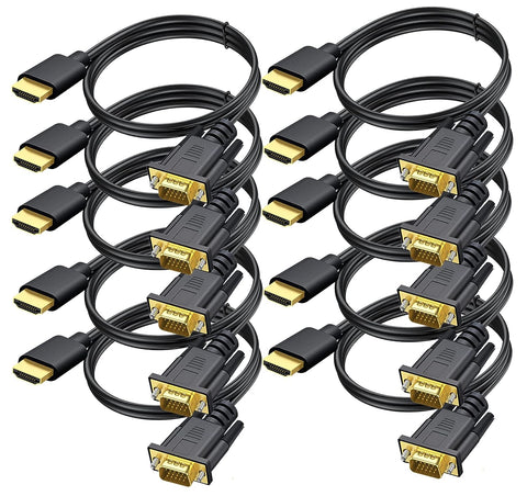 HDMI to VGA Cable 3 FT, 10-Pack Gold-Plated Computer HDMI to VGA Monitor Cable Adapter Male to MaleCord for Computer, Desktop, Laptop, PC, Monitor, Projector, HDTV, and More (NOT Bidirectional)