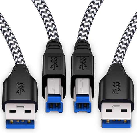 Besgoods USB 3.0 Cable,[6Ft,2Pack] USB A Male to Type B Superspeed Braided Cord USB Upstream Cable for Printer Docking Station USB Hub Scanner - White