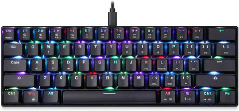 MOTOSPEED 60% Mechanical Keyboard Portable 61 Keys RGB LED Backlit Type-C USB Wired Office/Gaming Keyboard for Mac, Android, Windows?Red Switch?