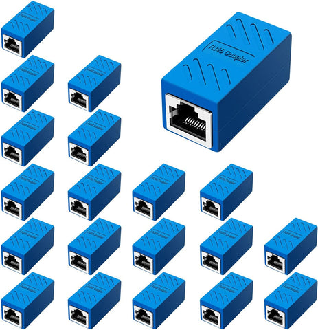 Dingsun RJ45 Coupler, Play and Plag Inline Coupler, Cat5 Coupler, Extended Network Cable Compatible Cat5 / Cat5e / Cat6 / Cat7 Ethernet Coupler,Ethernet Cable Extender (Blue 20 Pcs)