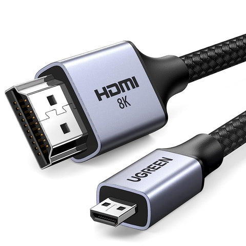 UGREEN 8K Micro HDMI to HDMI Cable 6.6FT, 2.1 Aluminum Shell Braided 48Gbps Ultra High Speed 8K@60hz, 4K@120hz Support HDR eARC Dolby Compatible with GoPro Raspberry Pi 4 Sony Camera Nikon