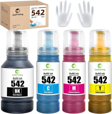 JoyPrinting 542 Ink Refill Bottle for Epson, T542 Pigment Ink Compatible with Epson 16600 ET-5800 ET-5850 ET-5880 ET-16650 ST-C8000 ST-C8090 Printer (Black, Cyan, Magenta, Yellow) 4 Combo Pack