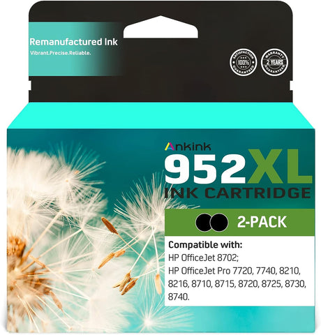 Ankink 952XL Ink Cartridges Black 2-Pack 952 XL Black Replacement for OfficeJet Pro 8710 7740 8715 8210 8720 7720 8740 8730 8702 Printer (2 Black)