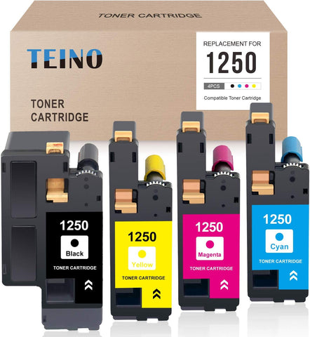 TEINO Compatible Toner Cartridge Replacement for DELL 1250 810WH XMX5D C5GC3 WM2JC use with DELL C1760nw C1765nfw 1250C 1355cnw 1355cn c1765nf 1350cnw (Black, Cyan, Magenta, Yellow, 4-Pack)