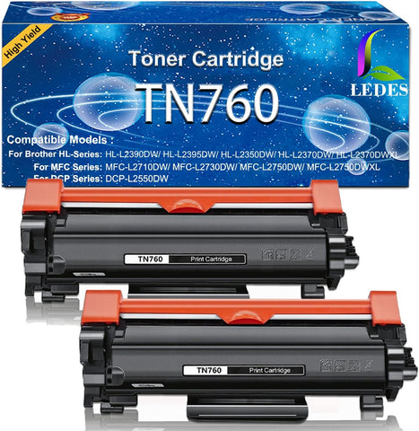 2 Pack TN760 TN730 High Yield Toner Cartridge Replacement with Smart Chip for Brother Compatible with MFC-2710DW HL-L2395DW DCP-L2550DW HL-L2370DW HL-L2690DW HL-L2390DW MFC-L2750DW,Black