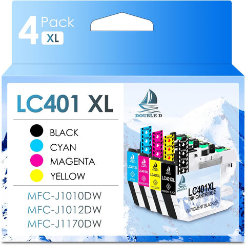 DOUBLE D LC401XL Ink Cartridge Compatible Replacement for Brother LC401 LC401XL LC401BK,Work for Brother MFC-J1010DW MFC-J1012DW MFC-J1170DW(4 Pack)