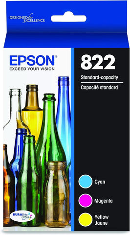 Epson 822 Standard Capacity, Cyan, Magenta, Yellow Jaune -Cartridge Combo Pack (822) for Select Epson Workforce Pro Printers