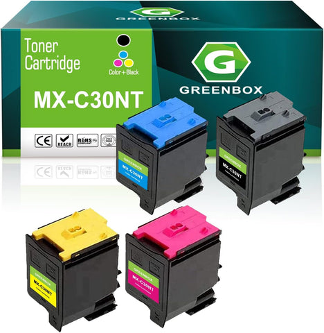 GREENBOX Compatible High Yield MX-C30NT Toner Cartridge Replacement for Sharp MX-C30NT MX-C30NT-B MX-C30NT-C MX-C30NT-M MX-C30NT-Y Toner for Sharp MX-C250 C300P C300W C301W C303W Printer (4 Pack)