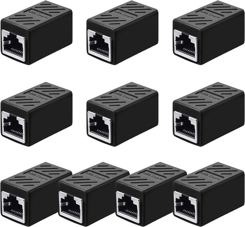 10 Pieces RJ45 Coupler, Ethernet Extension Adapter Network Connector for Cat7/Cat6/Cat5e/Cat5 Ethernet Network Cable Coupler Female to Female (Black)