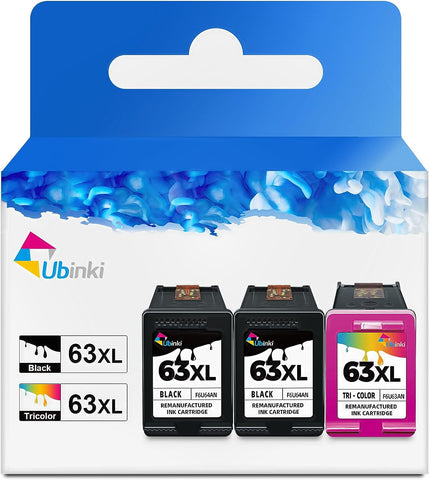 Ubinki 63XL Ink Cartridge Black Color Combo 3-Pack Replacement for HP 63 HP63XL 63xl HP63xl Ink for OfficeJet 3830 4650 4655 5200 5255 5258 Envy 4520 4512 4516 DeskJet 1112 1110 3630 3632 3634 Printer