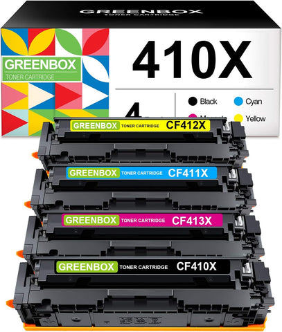 GREENBOX Compatible Toner Cartridge Replacement for HP 410X CF410X 410A CF410A CF411X CF412X CF413X for HP Pro MFP M477fdw M477fnw M477fdn M452dw M452nw M452dn M377dw Printer (4 Packs)