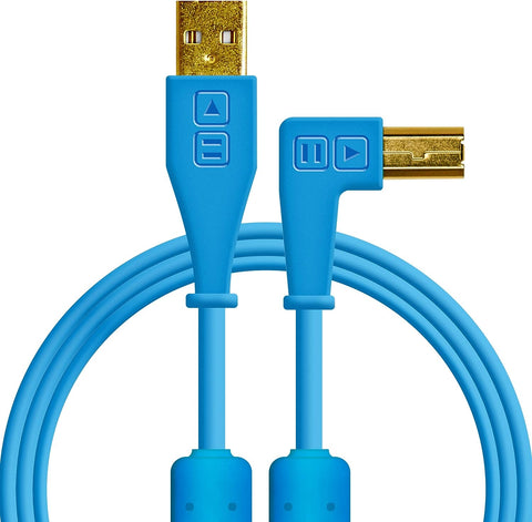 DJ TechTools Chroma Cables Right-Angled USB-A to USB-B Cable | 1.5m / 5 ft | Audio Optimized | Shielded from Interference | Cable Tie (Blue)