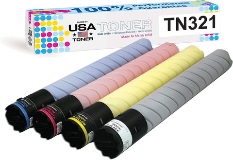 MADE IN USA TONER Compatible Replacement for use in Konica Minolta TN321, C224, C284, C364, C224e, C284e, C364e (Black,Cyan,Yellow,Magenta, 4-Pack)