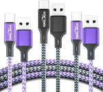 USB A to USB C Fast Charging Cable Type C Data Cable ?3-Pack?(6.6ft+3.3ft?3.3ft),Max 3A 60W, Black& Purple Durable Nylon Cord