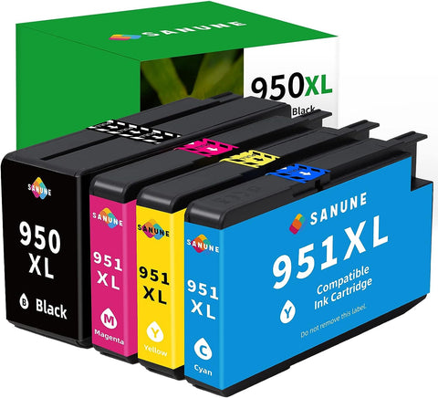 SANUNE 950XL 951XL Ink Cartridges Combo Pack Replacement for HP 950XL 951XL 950 951 Ink Cartridges for HP OfficeJet Pro 8600 8610 251dw 276dw 8100 8620 8625 8630 Printer (4-Pack)
