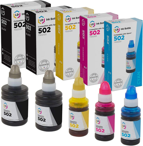 LD Products Compatible Ink Bottle Replacement for Epson 502 (5 Set - Black, Cyan, Magenta, Yellow) Compatible with Epson ET Series, Epson Expression and Epson Workforce